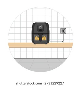 Air fryer kitchen vector flat design isolated on white background.