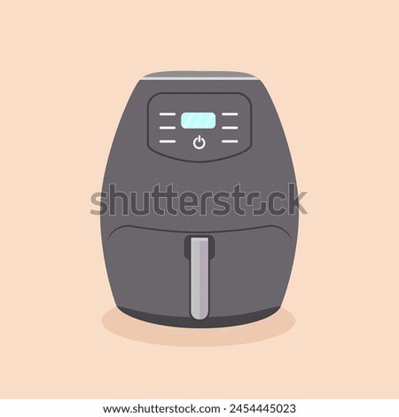 Air fryer kitchen vector flat design isolated on peach background. Fry bakery cook. Healthy chip food.