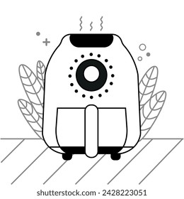 Icono de diseño de línea vectorial de cocina de freidora. Parrilla de aire.Líneas de dibujo. Icono de parrilla neumática para instrucciones.Trazo editable