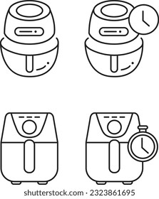 air fryer line icon set of vector