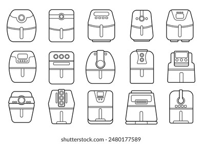 Air fryer outline vector set illustration