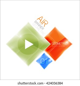 Air glossy square composition, glass geometric elements with infographic sample text and buttons