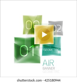Air glossy square composition, glass geometric elements with infographic sample text and buttons