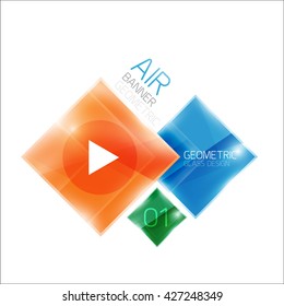 Air glossy square composition, glass geometric elements with infographic sample text and buttons