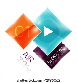 Air glossy square composition, glass geometric elements with infographic sample text and buttons
