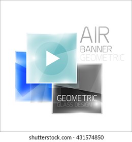 Composición cuadrada brillante de aire, elementos geométricos de vidrio con texto de muestra infográfica y botones