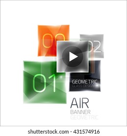 Air glossy square composition, glass geometric elements with infographic sample text and buttons