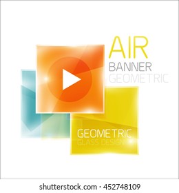 Air glossy square composition, glass geometric elements with infographic sample text and buttons