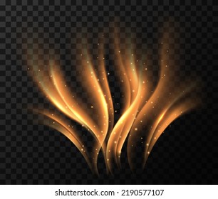 Goldene Wellen. Magischer Lichteffekt. Vektorschimmernde Schwirbellinien