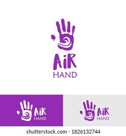Air hand logo template. Wind symbol with hand logo.