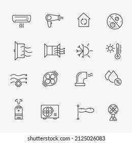 Air heat condition cool line icon. Cold dry water fan pictogram. Air wind thermostat conditioner icon set