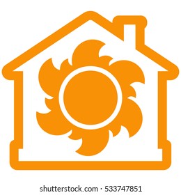 Air heating icon, house with sun as orange contour. Vector illustration isolated on white background