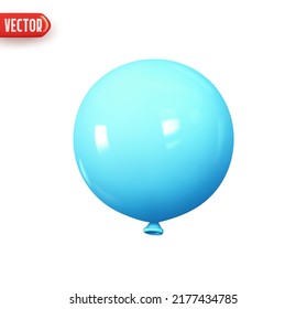 Forma redonda de globo de helio de aire y color azul. Elemento de diseño 3d realista Al estilo de las caricaturas plásticas. Icono aislado en fondo blanco. Ilustración del vector