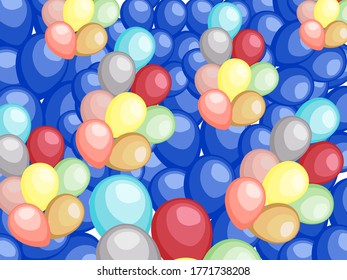Air helium balloons on an abstract background. Colorful realistic design elements in red, orange, yellow, green, blue, purple.