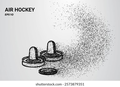 Air hockey depicted with small circles and dots, with particles swirling around it. Vector illustration.