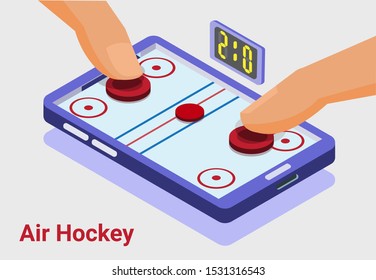 air hockey game, isometric, mobile, smartphone, multiplayer, illustration