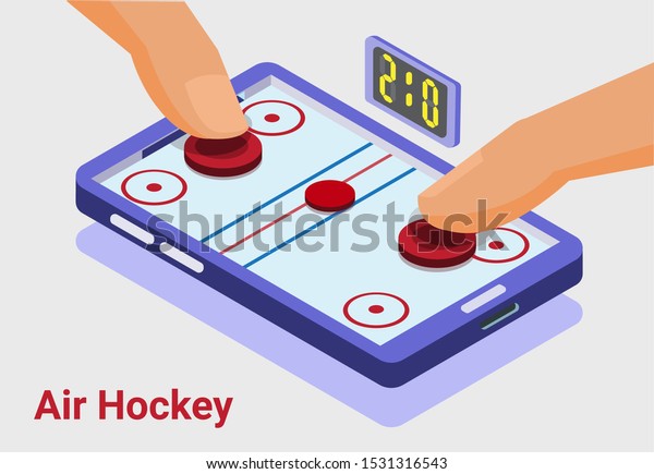 air hockey game, isometric, mobile, smartphone, multiplayer, illustration