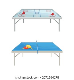 Air hockey and ping pong tables. Board games concept vector illustration