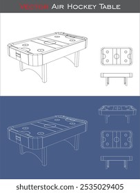 Air Hockey Table set vector technical drawing line blueprints. isolated on transparent background