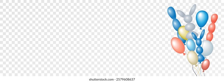 Air holiday balloons on a transparent background, template for advertising, banner, birthday. Vector, png. Festive 3D helium balloons.