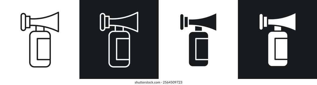 Air horn icons collection in black filled and line style.