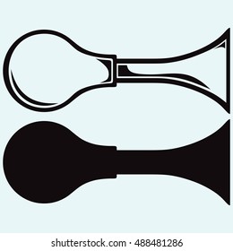 Air horn. Isolated on blue background. Vector silhouettes