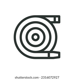 Air hose isolated icon, hank hose linear symbol, hose reel vector icon with editable stroke