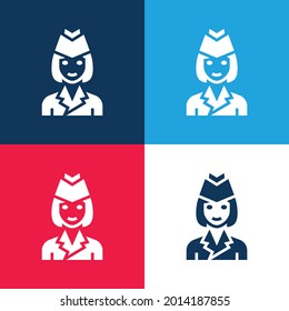 Air Hostess Blue And Red Four Color Minimal Icon Set