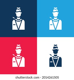 Air Hostess azul y rojo cuatro colores mínimo conjunto de iconos