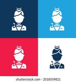 Air Hostess blue and red four color minimal icon set