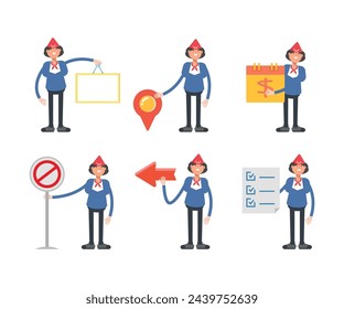 air hostess characters in different poses set vector illustration