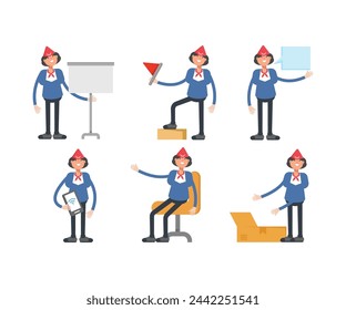 air hostess characters in different poses set vector illustration