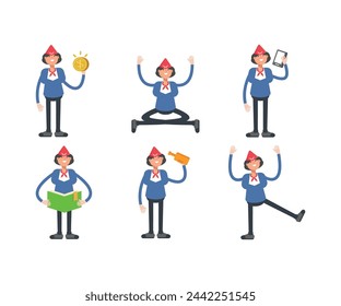 air hostess characters in different poses set vector illustration