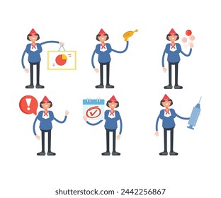 air hostess characters in different poses set vector illustration