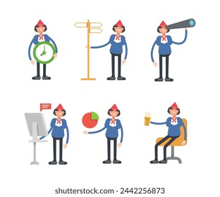 personajes de azafata de aire en diferentes poses conjunto ilustración vectorial
