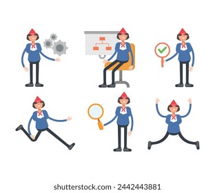 air hostess characters in different poses set vector illustration