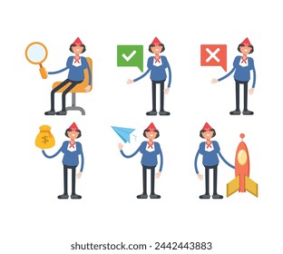 air hostess characters in different poses set vector illustration