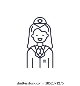 Air hostess concept icon, linear isolated illustration, thin line vector, web design sign, outline concept symbol with editable stroke on white background.