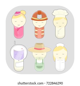 air hostess firefighter chef astronaut farmer and nurse cartoon object