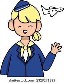 An Air Hostess or flight attendant or cabin crew cartoon illustration