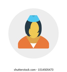 air hostess glyph flat vector icon