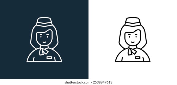 air hostess icon isolated on white and black colors. air hostess outline linear vector icon from airport collection for mobile apps, web and ui.