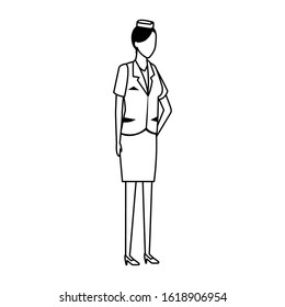 air hostess standing icon over white background, flat design, vector illustration