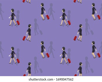 Air Hostess Walking Side View Vektorillustration Nahtloser Hintergrund Wallpaper-01