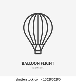 Air hot balloon flat line icon. Vector thin sign of sky transportation, flight logo. Extreme activity illustration.