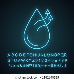 Air humidification conditioner function neon light icon. Water evaporation. Air humidifier. Glowing sign with alphabet, numbers and symbols. Vector isolated illustration