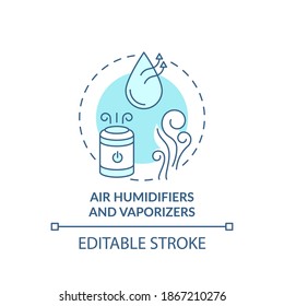 Air humidifiers and vaporizers concept icon. Adding humidity to air idea thin line illustration. Protection against infections. Vector isolated outline RGB color drawing. Editable stroke