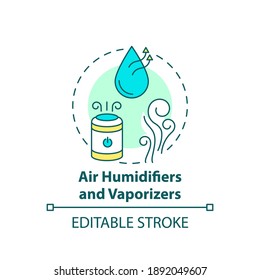 Air humidifiers and vaporizers concept icon. Adding humidity to air idea thin line illustration. Easing throat irritation and congestion. Vector isolated outline RGB color drawing. Editable stroke