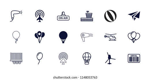 Air icon. collection of 18 air filled and outline icons such as balloon, air balloon, helicopter, airport, plane, arrival table. editable air icons for web and mobile.