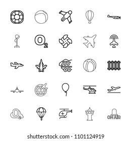 Air icon. collection of 25 air outline icons such as plane, plane taking off, helicopter, baloon, parachute, fan, o2 oxygen. editable air icons for web and mobile.